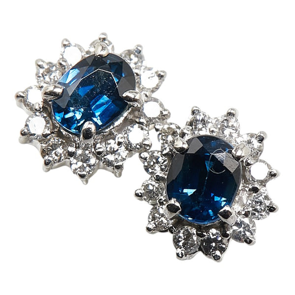 Pt900 プラチナ サファイア ダイヤ ピアス レディース 【中古】