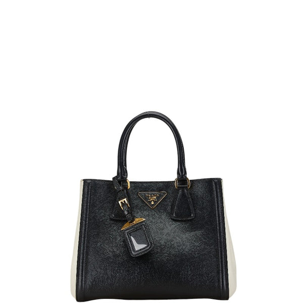 プラダ 三角ロゴプレート ハンドバッグ BN2608 ブラック ホワイト サフィアーノ レディース PRADA 【中古】