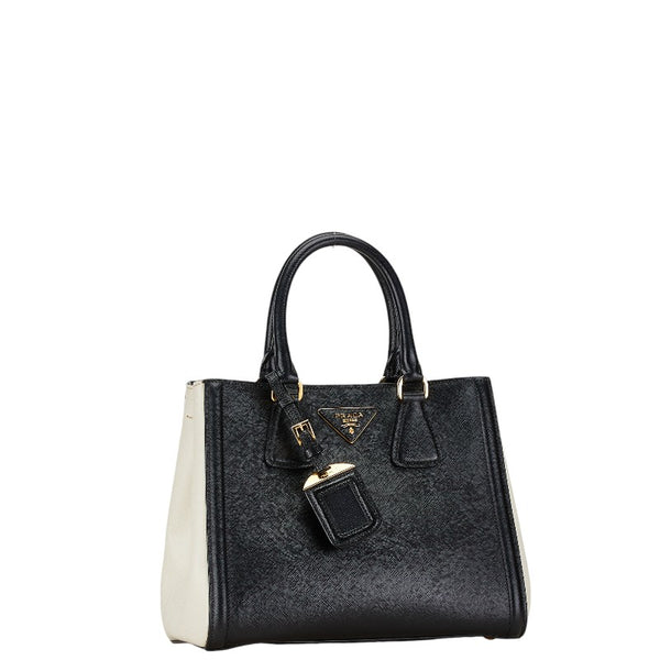 プラダ 三角ロゴプレート ハンドバッグ BN2608 ブラック ホワイト サフィアーノ レディース PRADA 【中古】