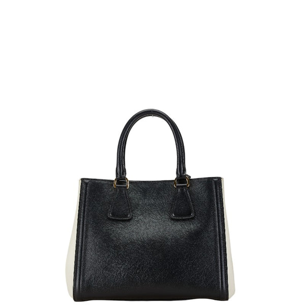 プラダ 三角ロゴプレート ハンドバッグ BN2608 ブラック ホワイト サフィアーノ レディース PRADA 【中古】
