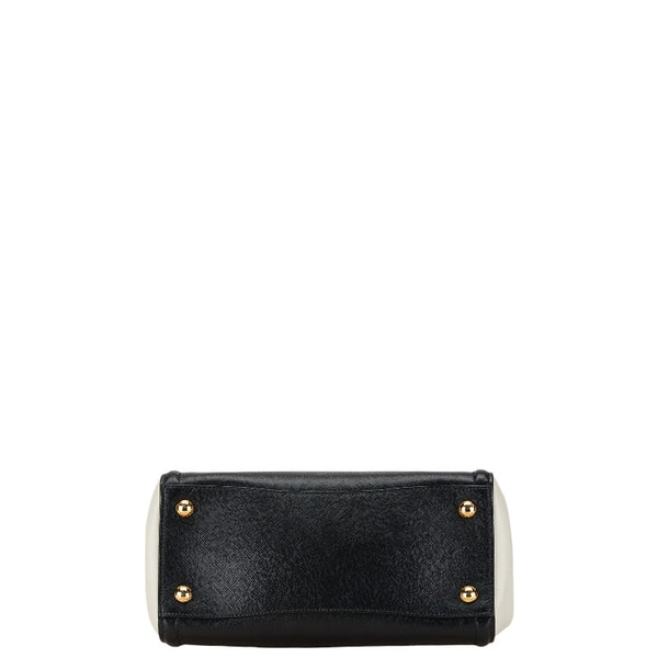 プラダ 三角ロゴプレート ハンドバッグ BN2608 ブラック ホワイト サフィアーノ レディース PRADA 【中古】