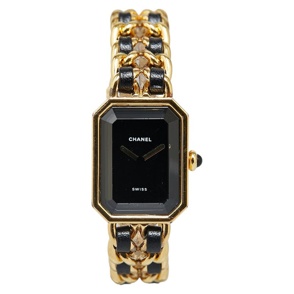 シャネル プルミエール 腕時計 サイズ：M H0001 クオーツ ブラック文字盤 メッキ レザー レディース CHANEL 【中古】