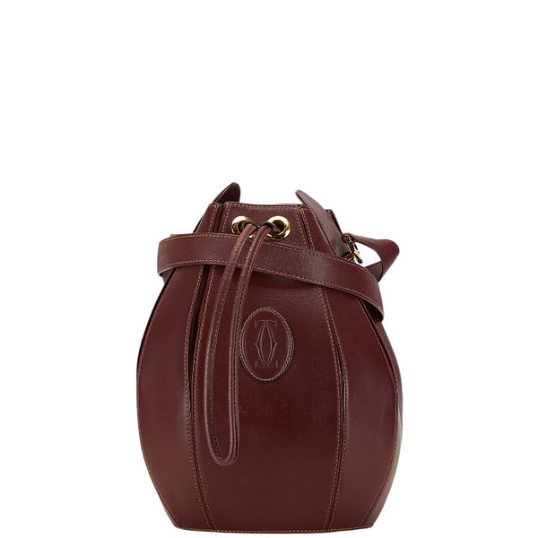 カルティエ マストライン 巾着型 斜め掛け ショルダーバッグ ボルドー ワインレッド レザー レディース CARTIER 【中古】