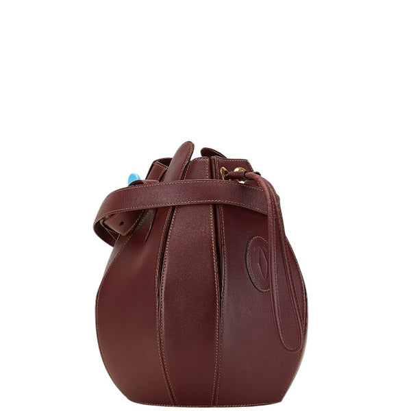 カルティエ マストライン 巾着型 斜め掛け ショルダーバッグ ボルドー ワインレッド レザー レディース CARTIER 【中古】