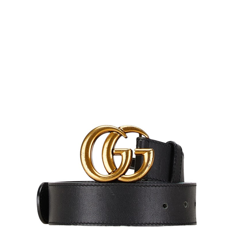グッチ ダブルGバックル ベルト 80.32 414510 ブラック ゴールド レザー メンズ GUCCI 【中古】