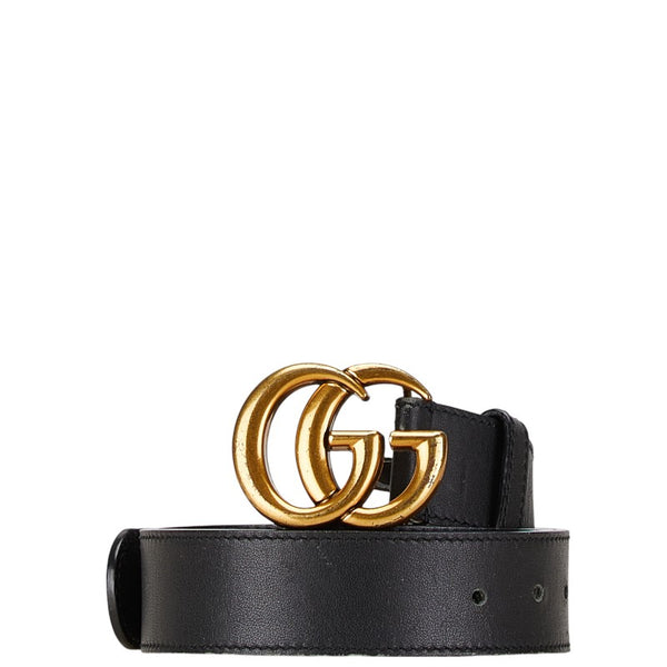 グッチ ダブルGバックル ベルト 80.32 414510 ブラック ゴールド レザー メンズ GUCCI 【中古】
