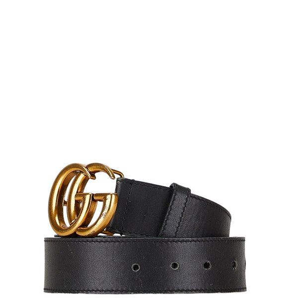 グッチ ダブルGバックル ベルト 80.32 414510 ブラック ゴールド レザー メンズ GUCCI 【中古】