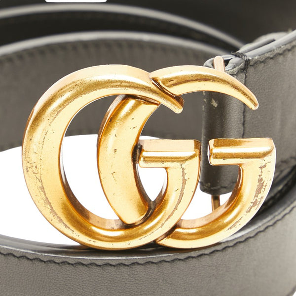 グッチ ダブルGバックル ベルト 80.32 414510 ブラック ゴールド レザー メンズ GUCCI 【中古】