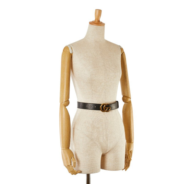 グッチ ダブルGバックル ベルト 80.32 414510 ブラック ゴールド レザー メンズ GUCCI 【中古】