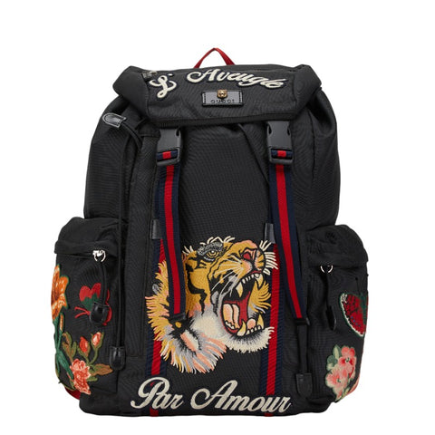 グッチ エンブロイダリータイガー シェリーライン リュック バックパック 429037 ブラック マルチカラー ナイロン メンズ GUCCI 【中古】