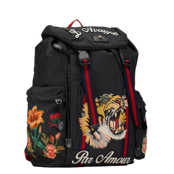 グッチ エンブロイダリータイガー シェリーライン リュック バックパック 429037 ブラック マルチカラー ナイロン メンズ GUCCI 【中古】