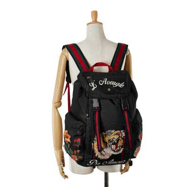 グッチ エンブロイダリータイガー シェリーライン リュック バックパック 429037 ブラック マルチカラー ナイロン メンズ GUCCI 【中古】