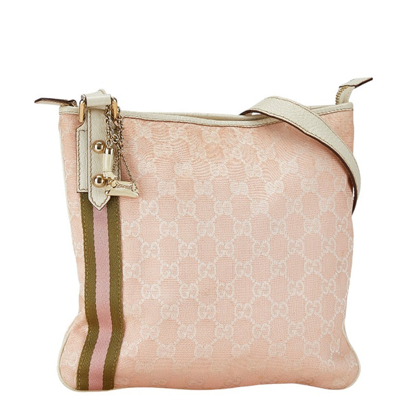 グッチ GGキャンバス 斜め掛け ショルダーバッグ 144388 ピンク アイボリー キャンバス レザー レディース GUCCI 【中古】
