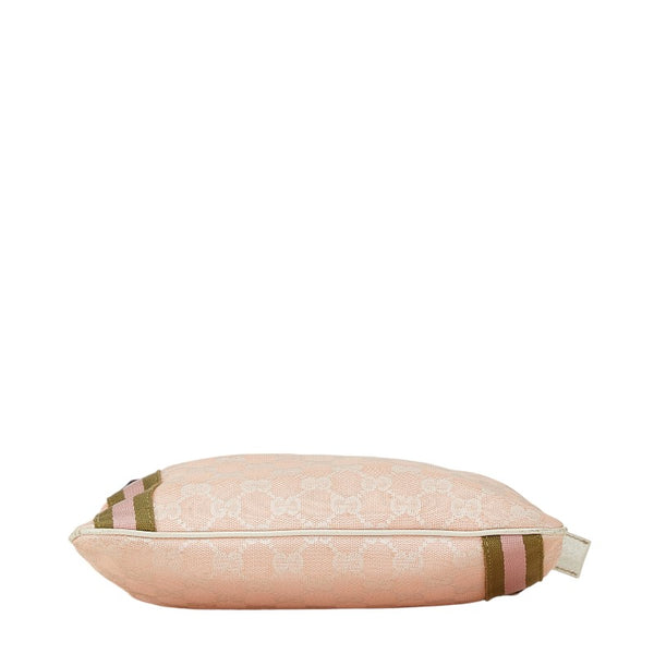 グッチ GGキャンバス 斜め掛け ショルダーバッグ 144388 ピンク アイボリー キャンバス レザー レディース GUCCI 【中古】