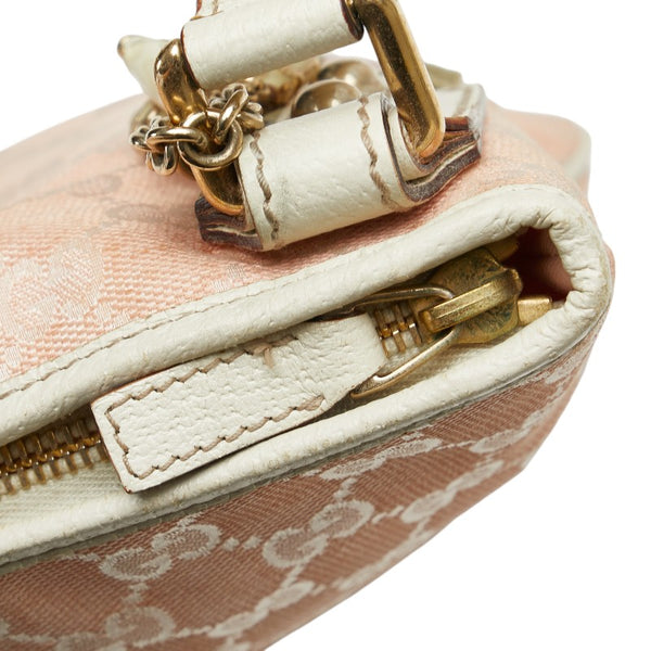 グッチ GGキャンバス 斜め掛け ショルダーバッグ 144388 ピンク アイボリー キャンバス レザー レディース GUCCI 【中古】
