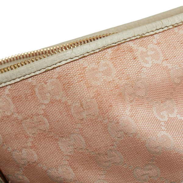 グッチ GGキャンバス 斜め掛け ショルダーバッグ 144388 ピンク アイボリー キャンバス レザー レディース GUCCI 【中古】