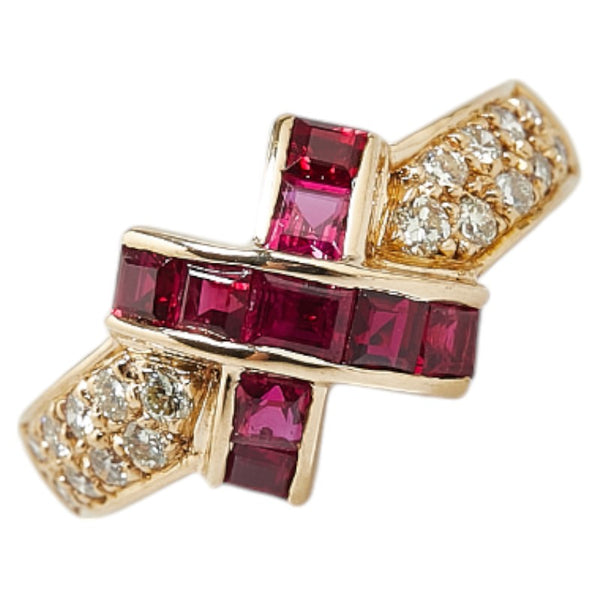 K18YG イエローゴールド ルビー1.17ct ダイヤ0.29ct リング 指輪 レディース 11.5号 【中古】