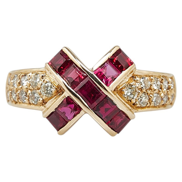 K18YG イエローゴールド ルビー1.17ct ダイヤ0.29ct リング 指輪 レディース 11.5号 【中古】