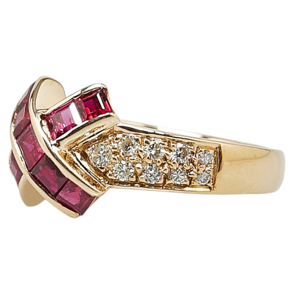K18YG イエローゴールド ルビー1.17ct ダイヤ0.29ct リング 指輪 レディース 11.5号 【中古】