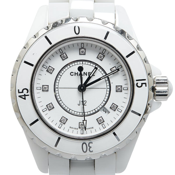 シャネル J12 12Pダイヤ 33mm ブレスレットベルト 腕時計 H1628 クオーツ ホワイト文字盤 ホワイトセラミック レディース CHANEL 【中古】