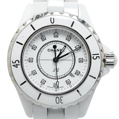 シャネル J12 12Pダイヤ 33mm ブレスレットベルト 腕時計 H1628 クオーツ ホワイト文字盤 ホワイトセラミック レディース CHANEL 【中古】