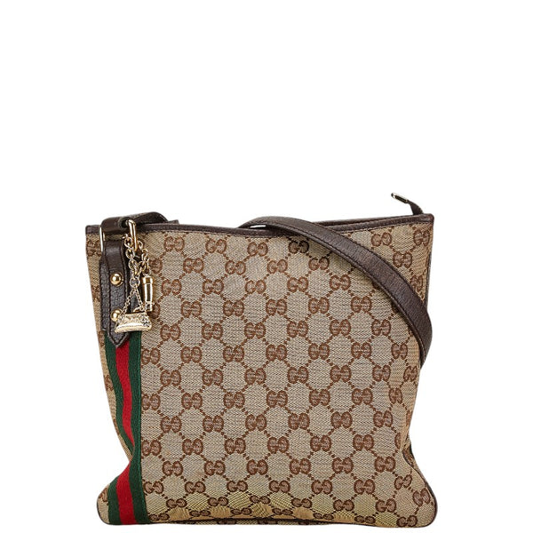 グッチ GGキャンバス シェリーライン 斜め掛け ショルダーバッグ 144388 ベージュ ブラウン キャンバス レザー レディース GUCCI 【中古】