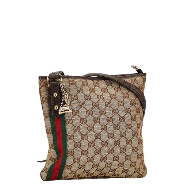 グッチ GGキャンバス シェリーライン 斜め掛け ショルダーバッグ 144388 ベージュ ブラウン キャンバス レザー レディース GUCCI 【中古】