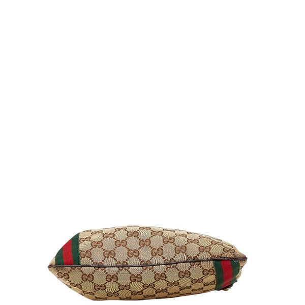 グッチ GGキャンバス シェリーライン 斜め掛け ショルダーバッグ 144388 ベージュ ブラウン キャンバス レザー レディース GUCCI 【中古】