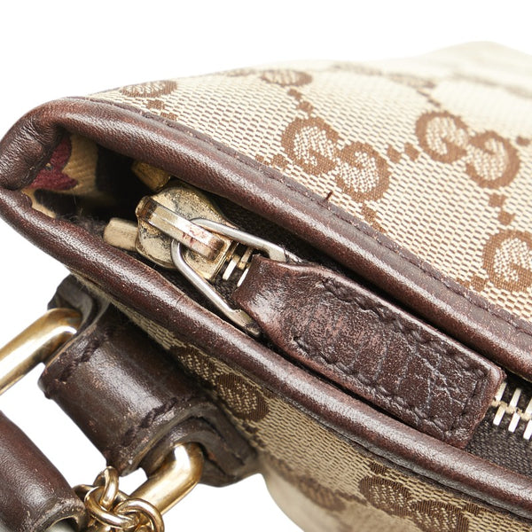 グッチ GGキャンバス シェリーライン 斜め掛け ショルダーバッグ 144388 ベージュ ブラウン キャンバス レザー レディース GUCCI 【中古】