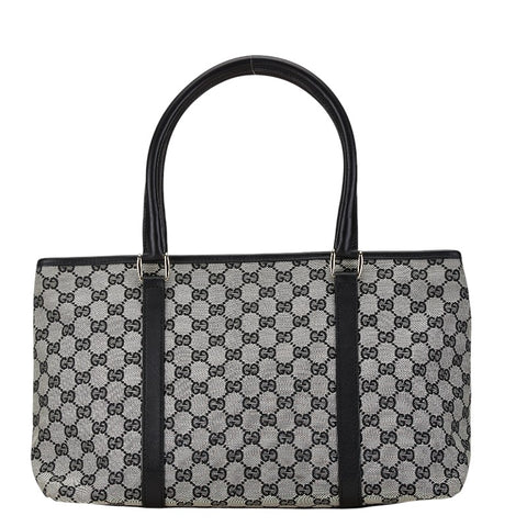 グッチ GGキャンバス トートバッグ ハンドバッグ 257302 ブラック グレー キャンバス レザー レディース GUCCI 【中古】