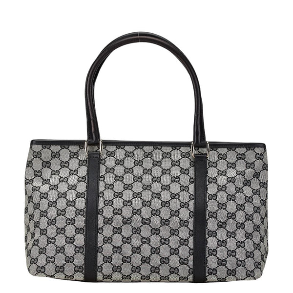 グッチ GGキャンバス トートバッグ ハンドバッグ 257302 ブラック グレー キャンバス レザー レディース GUCCI 【中古】