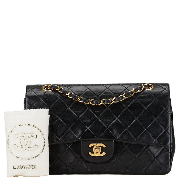 シャネル マトラッセ25 ダブルフラップ ココマーク チェーン ショルダーバッグ ブラック ラムスキン レディース CHANEL 【中古】