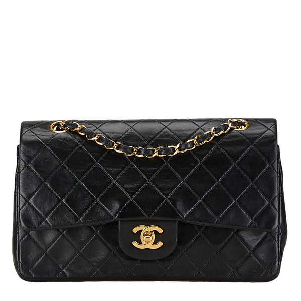 シャネル マトラッセ25 ダブルフラップ ココマーク チェーン ショルダーバッグ ブラック ラムスキン レディース CHANEL 【中古】
