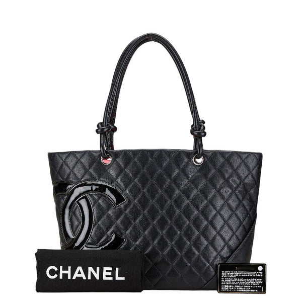 シャネル カンボンライン ココマーク ラージ トートバッグ A25169 ブラック レザー エナメル レディース CHANEL 【中古】