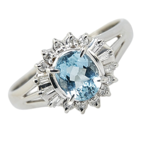 ノーブランド Pt900 プラチナ アクアマリン0.74ct ダイヤ0.16ct リング 指輪 レディース no brand 11号 【中古】