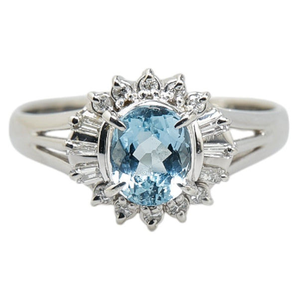 ノーブランド Pt900 プラチナ アクアマリン0.74ct ダイヤ0.16ct リング 指輪 レディース no brand 11号 【中古】