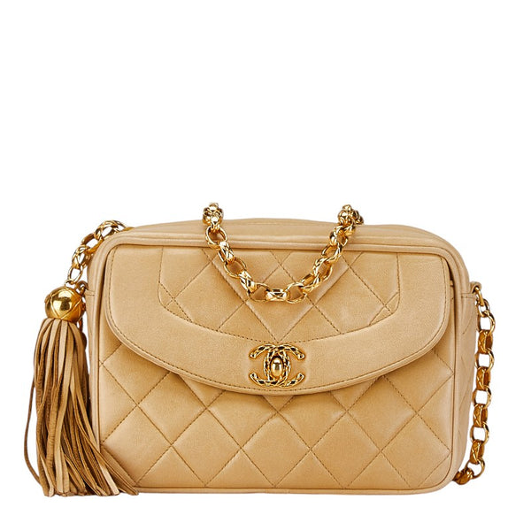 シャネル マトラッセ フリンジ 斜め掛け チェーン ショルダーバッグ ベージュ ラムスキン レディース CHANEL 【中古】