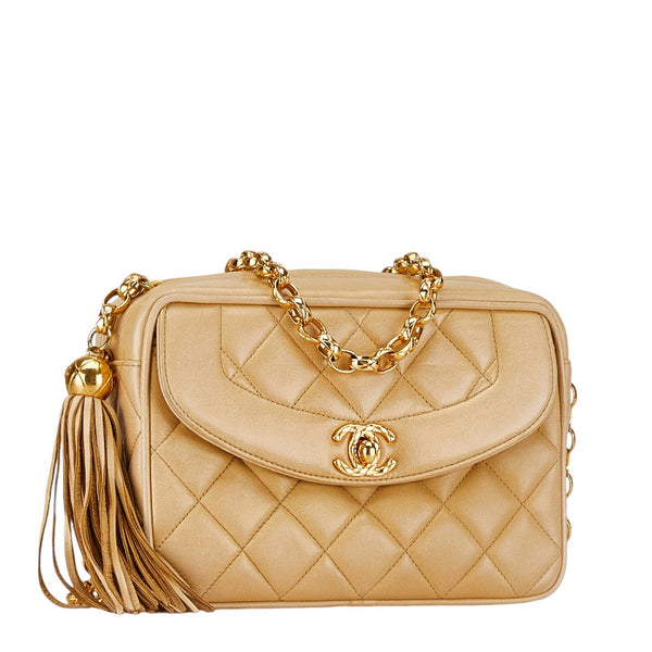 シャネル マトラッセ フリンジ 斜め掛け チェーン ショルダーバッグ ベージュ ラムスキン レディース CHANEL 【中古】