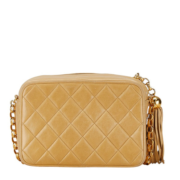 シャネル マトラッセ フリンジ 斜め掛け チェーン ショルダーバッグ ベージュ ラムスキン レディース CHANEL 【中古】