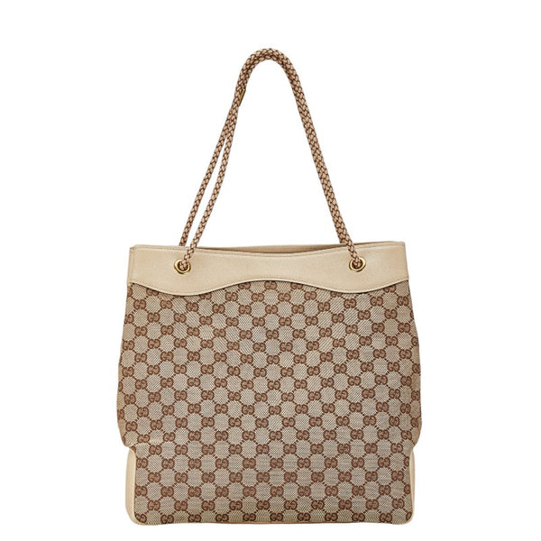 グッチ GGキャンバス トートバッグ ハンドバッグ 109141 ベージュ アイボリー キャンバス レザー レディース GUCCI 【中古】