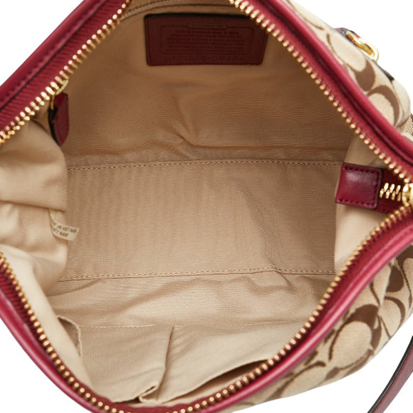 コーチ シグネチャー ショルダーバッグ 25664 ベージュ ピンク キャンバス レザー レディース COACH 【中古】