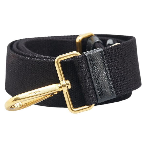 プラダ ショルダーストラップ ブラック ゴールド キャンバス レザー レディース PRADA 【中古】