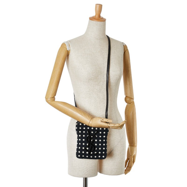 サンローラン ドット 水玉 斜め掛け ショルダーバッグ ブラック ホワイト キャンバス レザー レディース SAINT LAURENT 【中古】
