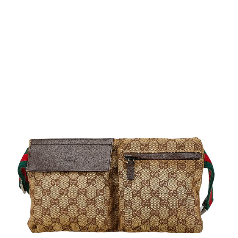 グッチ GGキャンバス ボディバッグ ウエストバッグ 28566 ベージュ ブラウン キャンバス レザー レディース GUCCI 【中古】