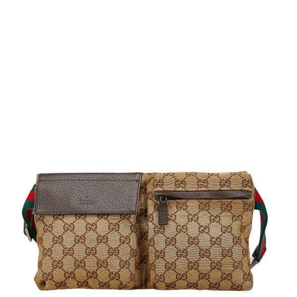 グッチ GGキャンバス ボディバッグ ウエストバッグ 28566 ベージュ ブラウン キャンバス レザー レディース GUCCI 【中古】