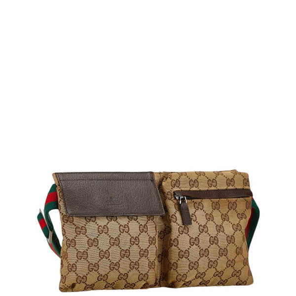 グッチ GGキャンバス ボディバッグ ウエストバッグ 28566 ベージュ ブラウン キャンバス レザー レディース GUCCI 【中古】