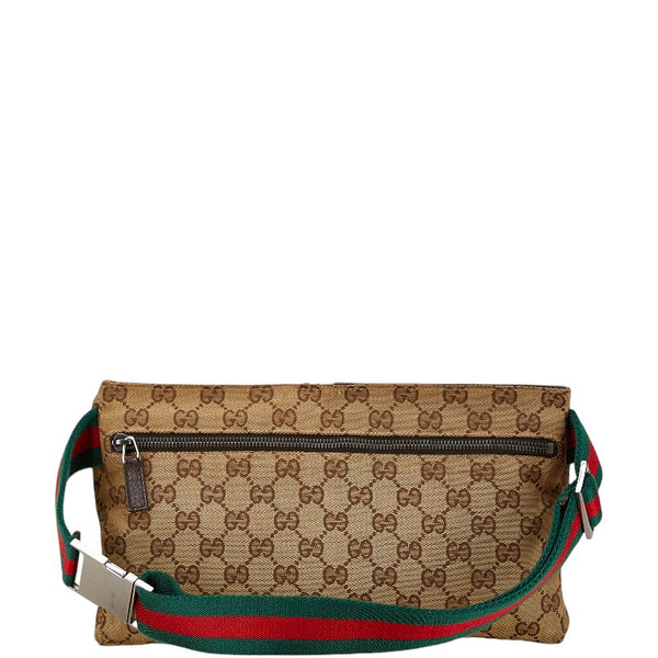 グッチ GGキャンバス ボディバッグ ウエストバッグ 28566 ベージュ ブラウン キャンバス レザー レディース GUCCI 【中古】