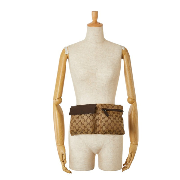 グッチ GGキャンバス ボディバッグ ウエストバッグ 28566 ベージュ ブラウン キャンバス レザー レディース GUCCI 【中古】