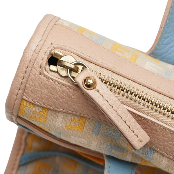 フェンディ ズッキーノ ハンドバッグ トートバッグ ベージュ イエロー ブルー キャンバス レザー レディース FENDI 【中古】
