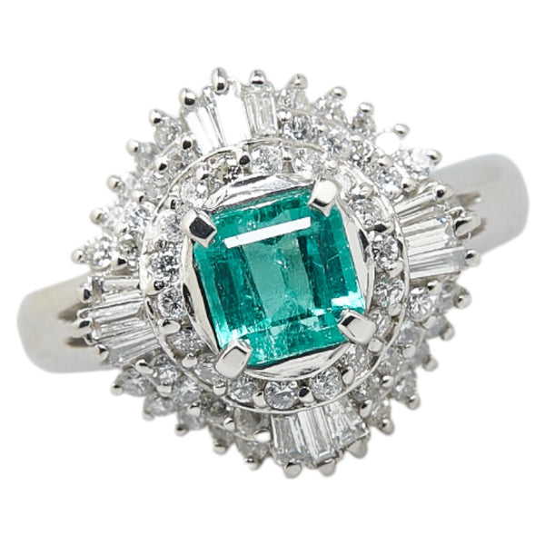 Pt900 プラチナ エメラルド0.64ct ダイヤ0.60ct リング 指輪 レディース 8号 【中古】